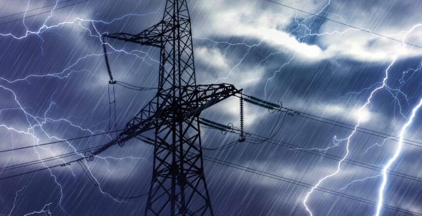 High voltage tower and lightning strikes